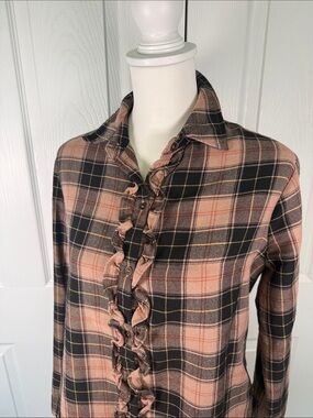 Boho ruffle Pink flannel plaid ruffle western cowboy concert festival Y2K🦋